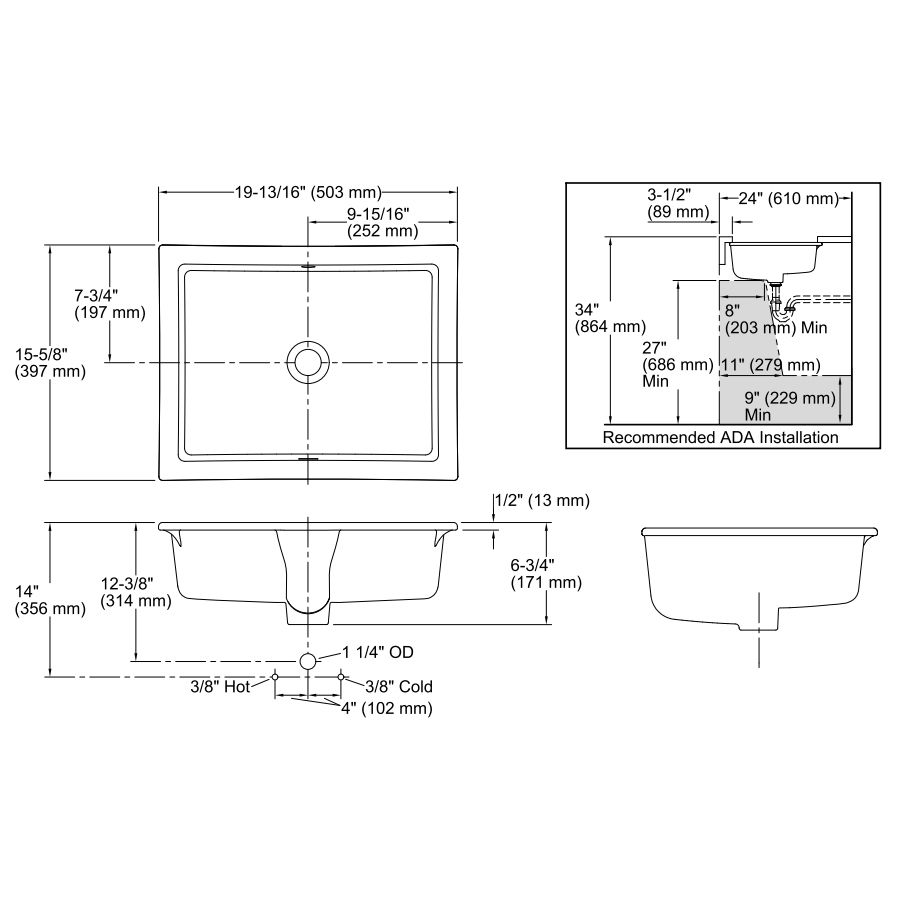 verticyl rectangle under mount bathroom sink